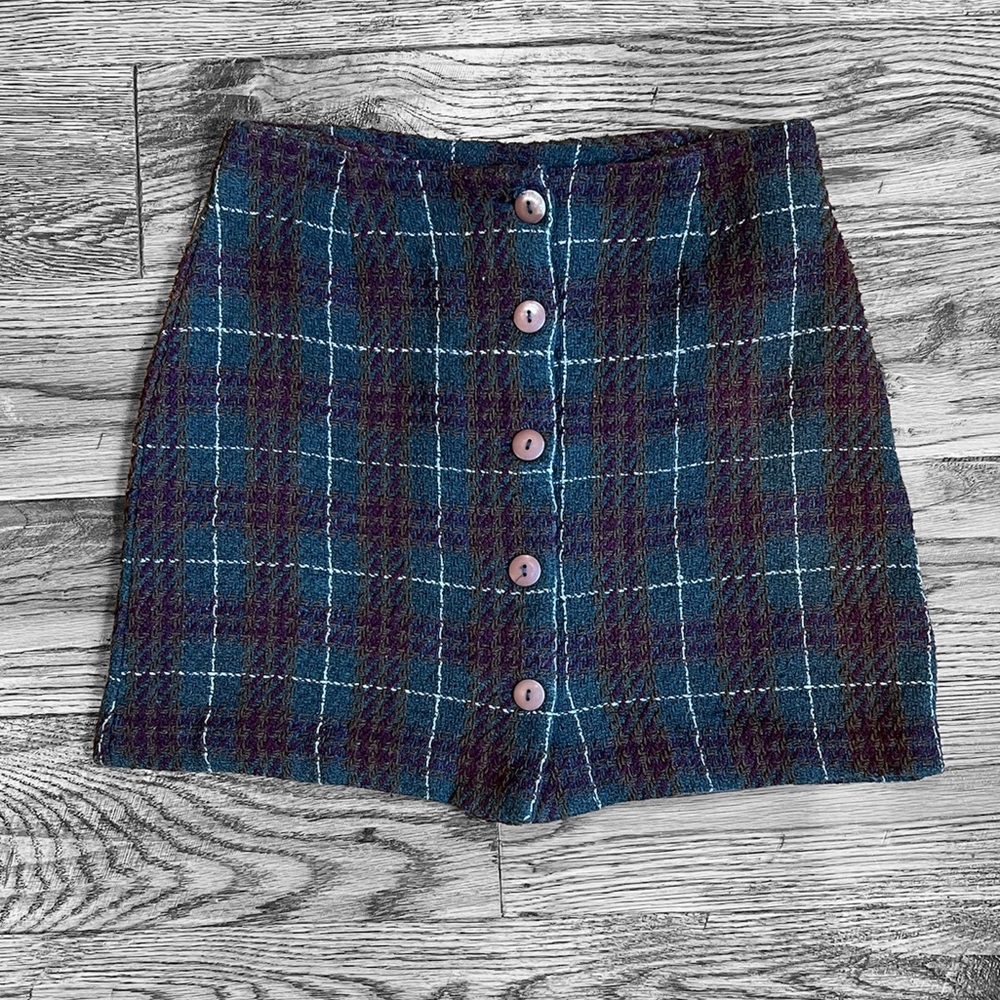Vintage button Plaid skirt